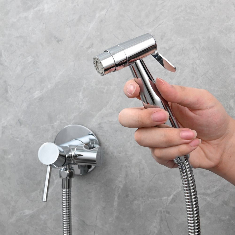 Tecmolog Bidet Sprayer Set with Hose and Holder for Toilet,Wall Mounted Press Mode Shattaf Pet Bathing