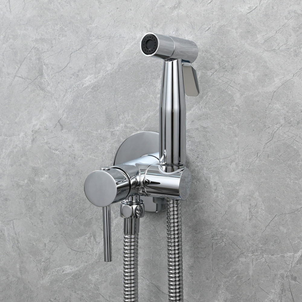 Tecmolog Bidet Sprayer Set with Hose and Holder for Toilet,Wall Mounted Press Mode Shattaf Pet Bathing