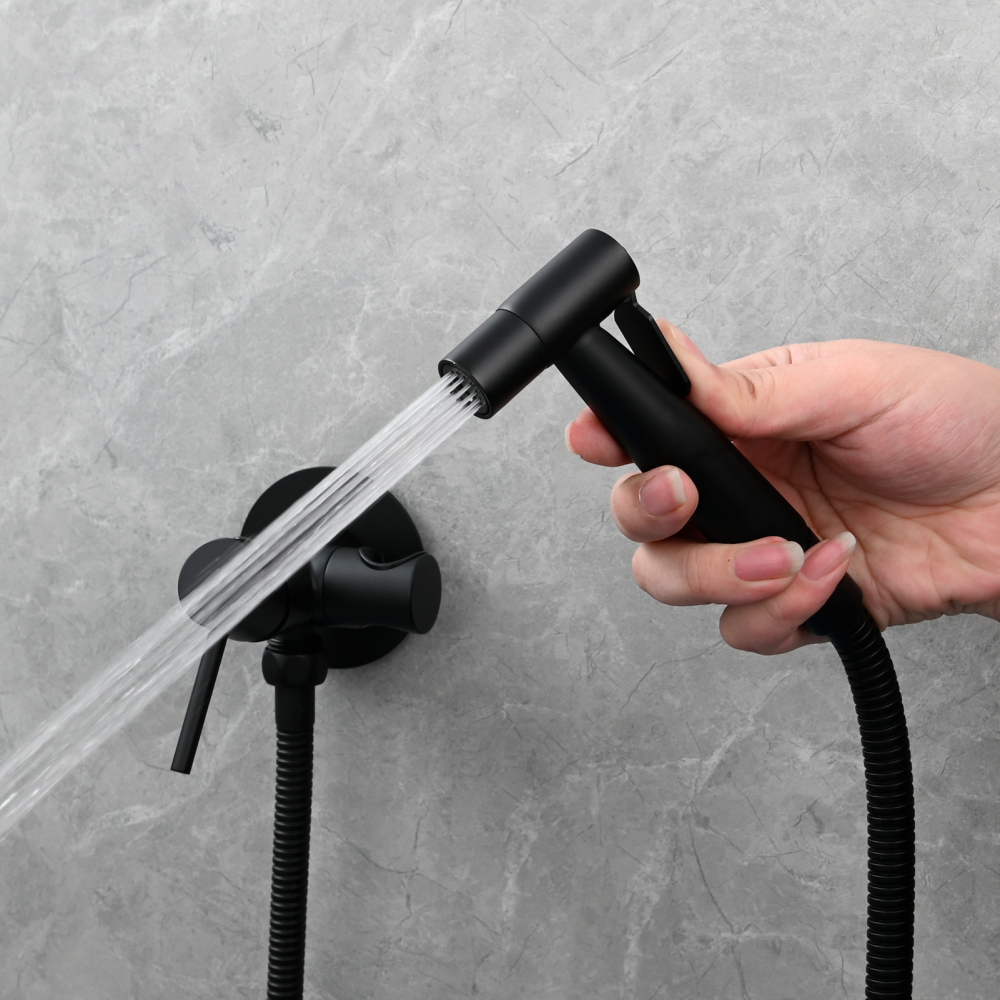 Tecmolog Bidet Sprayer Set with Hose and Holder for Toilet,Wall Mounted Press Mode Shattaf Pet Bathing