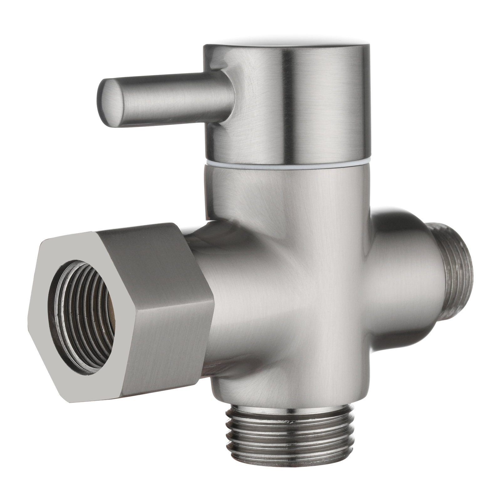 Tecmolog 3 Way Diverter Valve Brass Shut Off Valve 3/8”-12/17 T Adapter for Toilet Water Line DSF007D/DSF007DNA/DSF007DB