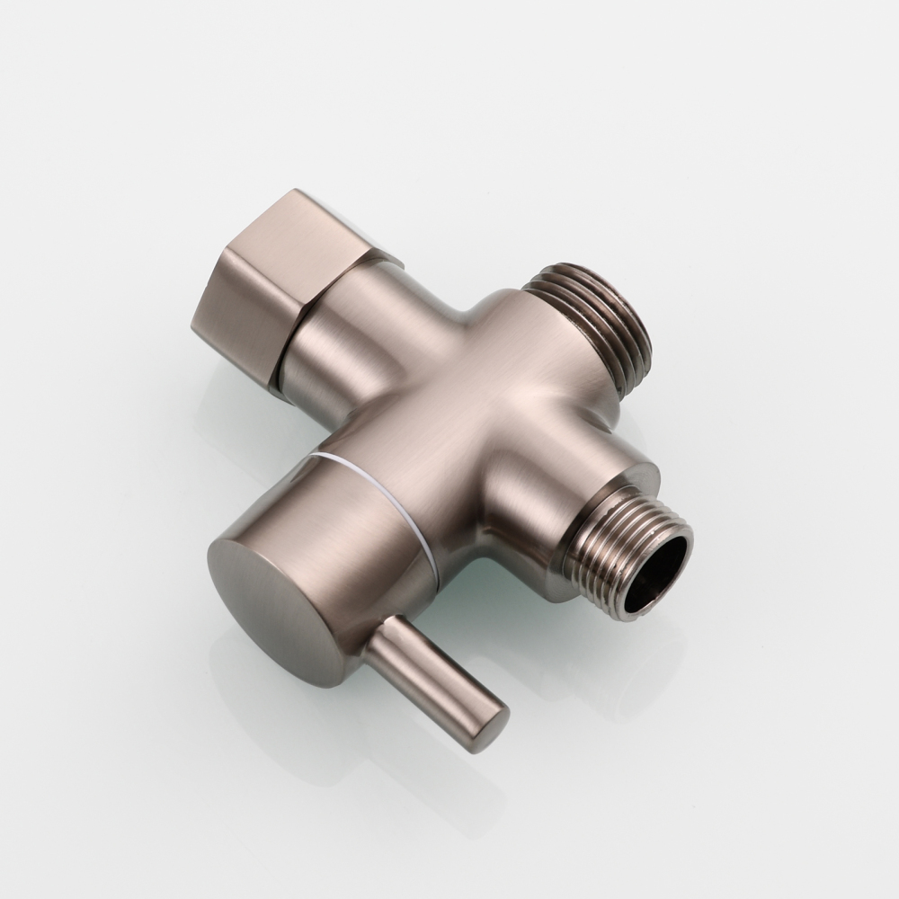 Tecmolog 3 Way Diverter Valve Brass Shut Off Valve 3/8”-12/17 T Adapter for Toilet Water Line DSF007D/DSF007DNA/DSF007DB