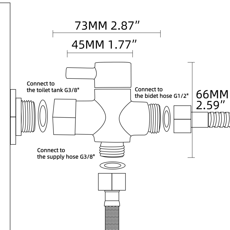 Tecmolog Brass Faucet Diverter Valve ,3 Way 3/8&quot; and 1/2&quot; Adapter Tee Connector,DSF007F/DSF007FB/DSF007FNA