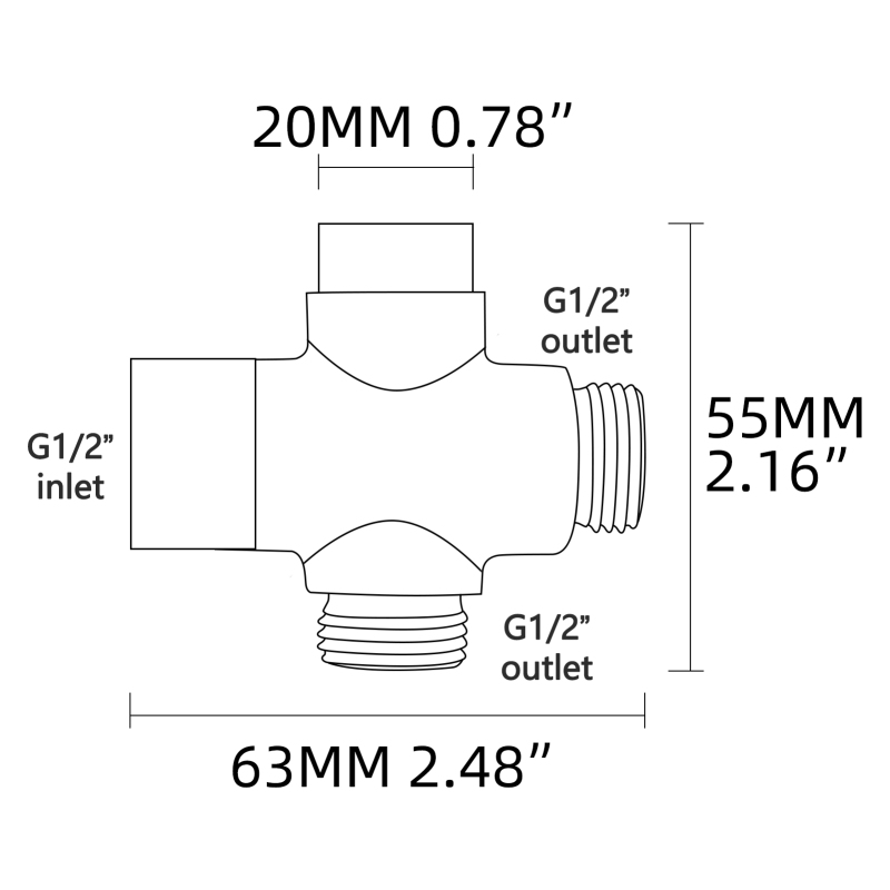 Tecmolog Brass Shower Diverter Valve-3 Way Shower Valve,G1/2 Button Control Shower for Faucet Shower Arm