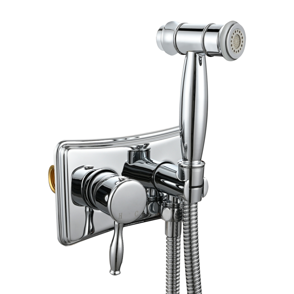 Tecmolog Handheld Bidet Sprayer Set Stainless Steel Bathroom Cloth Diaper Sprayer Shattaf for Toilet Warm Water, Black/Brushed Nickel