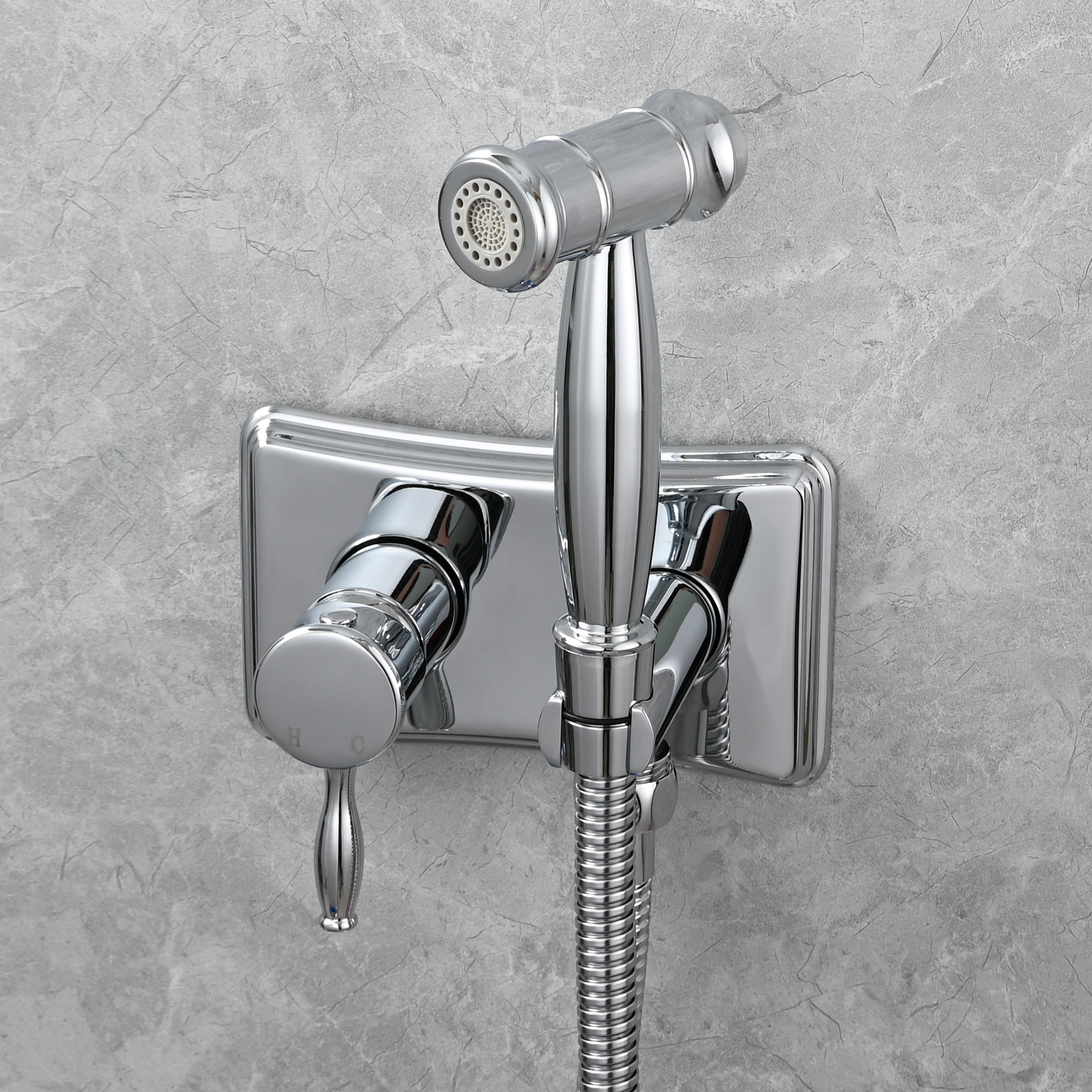 Tecmolog Handheld Bidet Sprayer Set Stainless Steel Bathroom Cloth Diaper Sprayer Shattaf for Toilet Warm Water, Black/Brushed Nickel