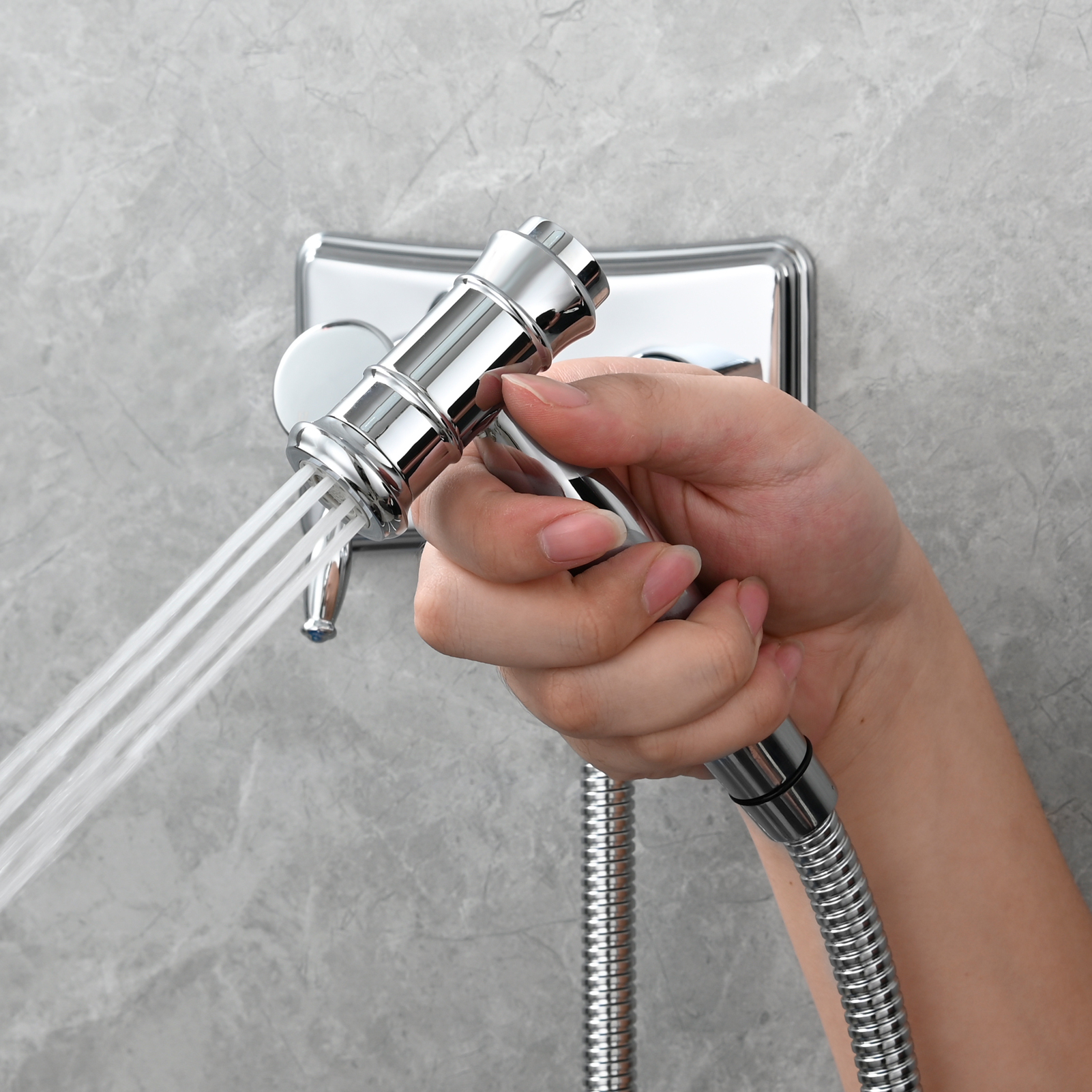 Tecmolog Handheld Bidet Sprayer Set Stainless Steel Bathroom Cloth Diaper Sprayer Shattaf for Toilet Warm Water, Black/Brushed Nickel