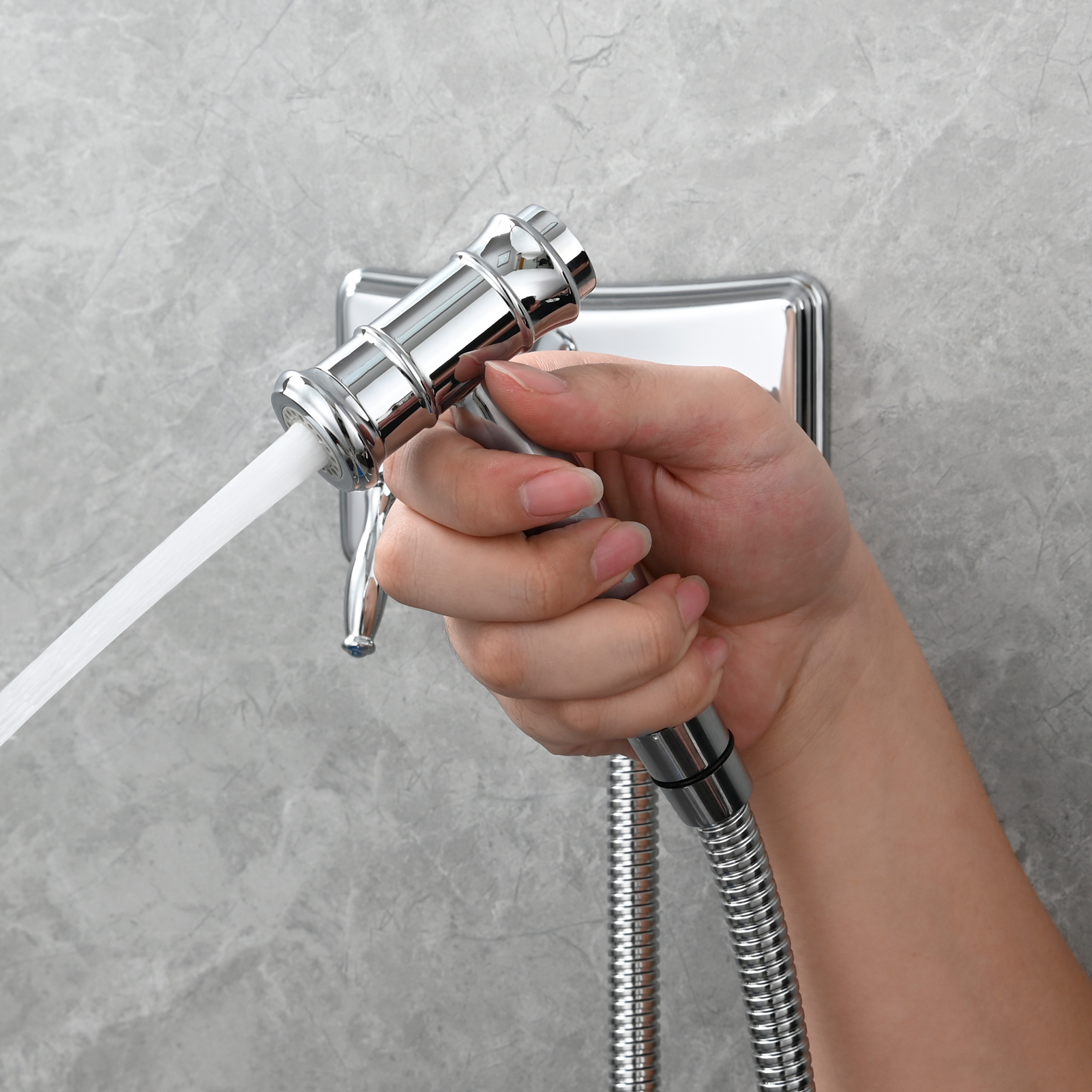 Tecmolog Handheld Bidet Sprayer Set Stainless Steel Bathroom Cloth Diaper Sprayer Shattaf for Toilet Warm Water, Black/Brushed Nickel