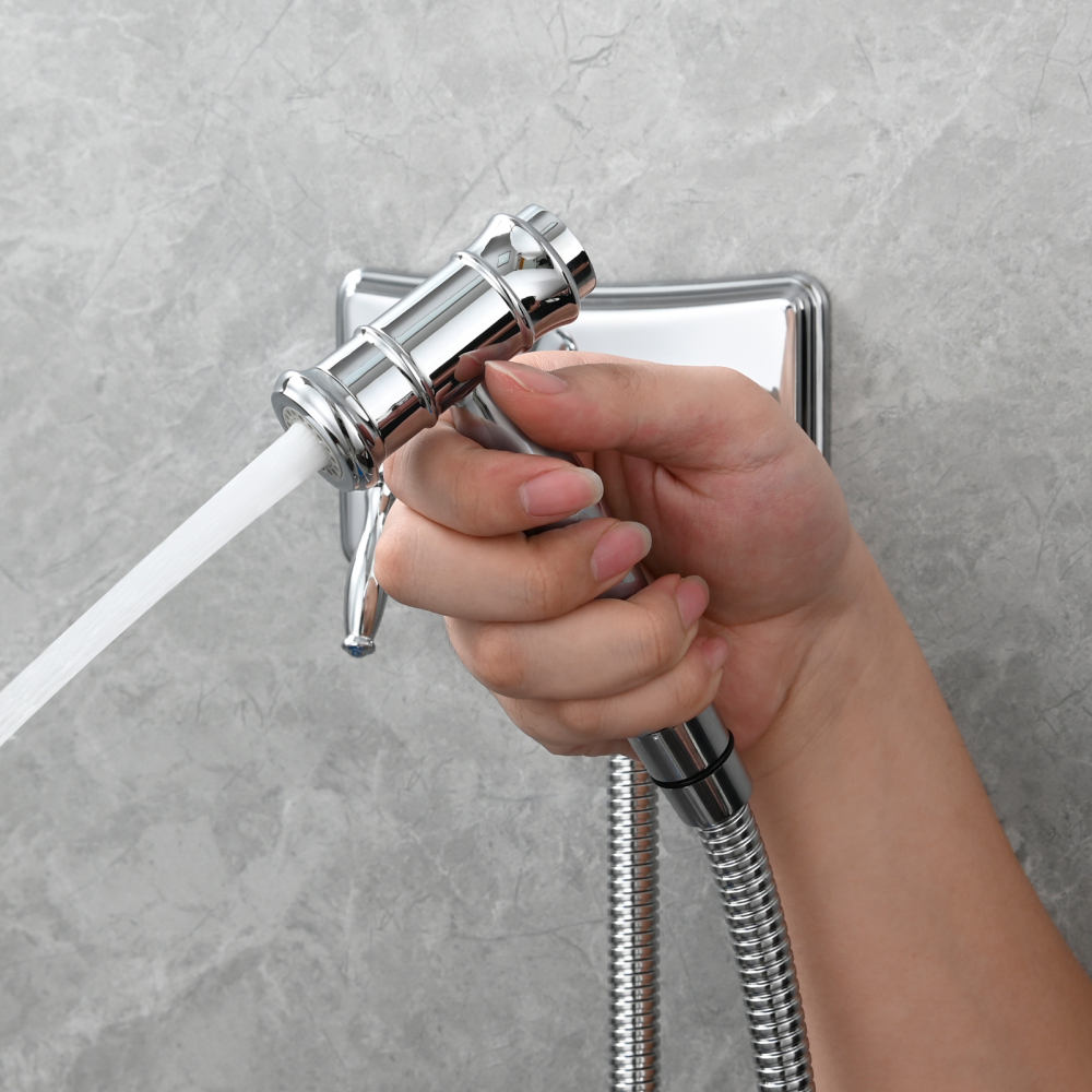 Tecmolog Handheld Bidet Sprayer Set Stainless Steel Bathroom Cloth Diaper Sprayer Shattaf for Toilet Warm Water, Black/Brushed Nickel
