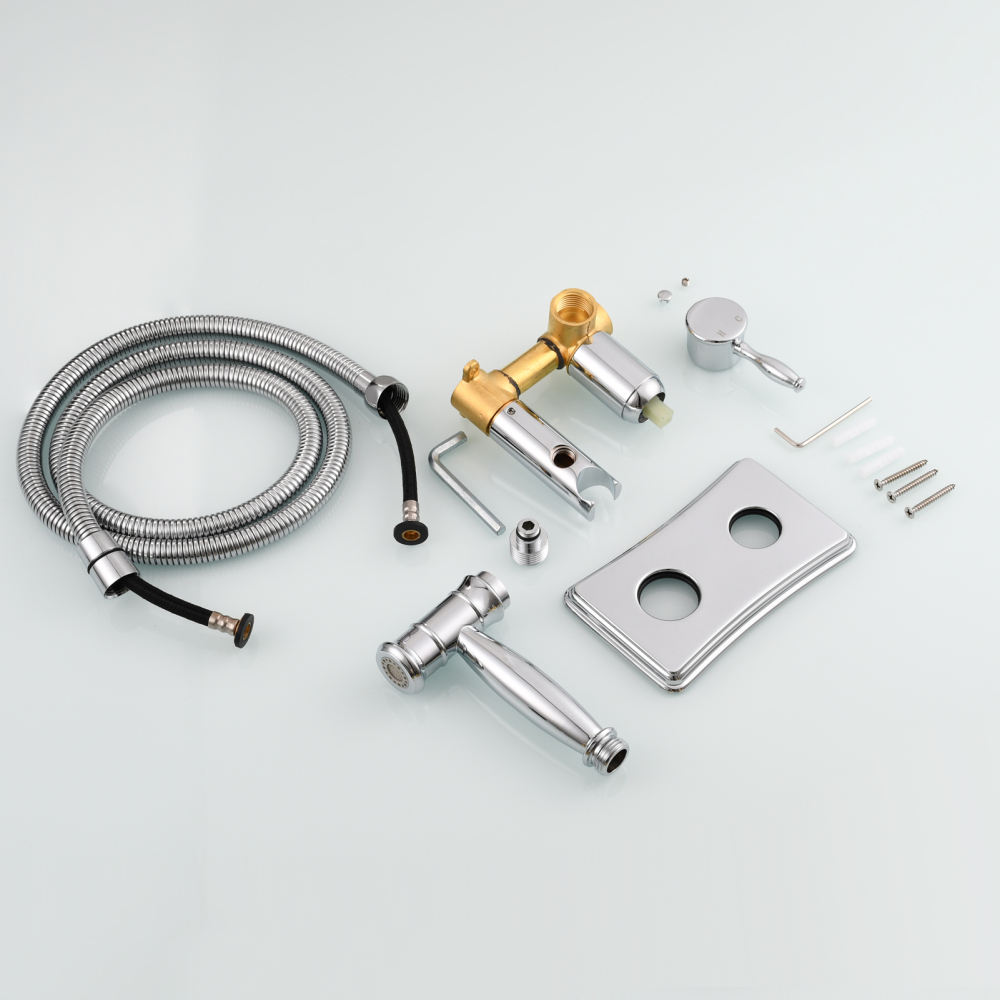 Tecmolog Handheld Bidet Sprayer Set Stainless Steel Bathroom Cloth Diaper Sprayer Shattaf for Toilet Warm Water, Black/Brushed Nickel