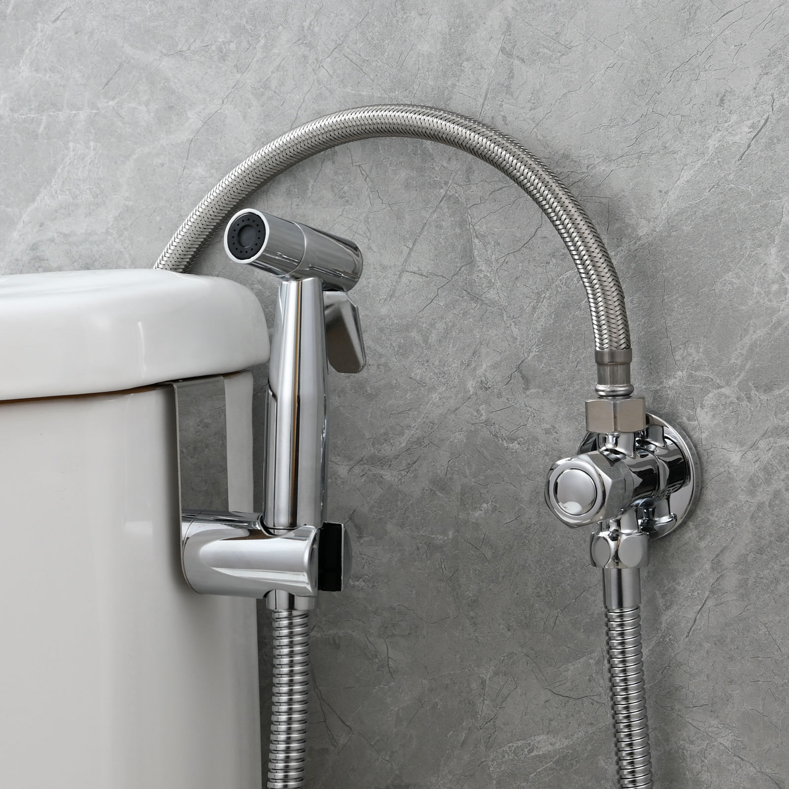 Tecmolog Handheld Bidet Sprayer Set, Stainless Steel Shattaf, Cloth Diaper Sprayer for Toilet WS024F2