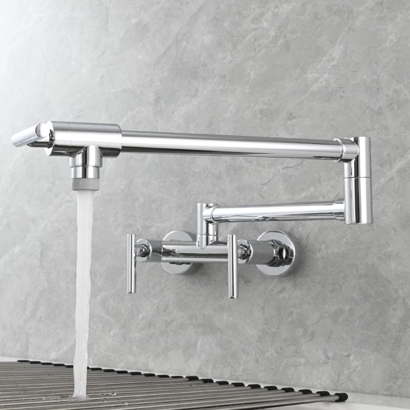 Tecmolog Brass Rotatable Fold Kitchen Faucet Dual Function Wall Faucet