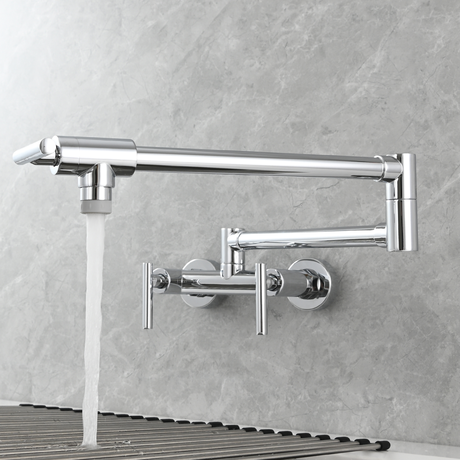 Tecmolog Brass Rotatable Fold Kitchen Faucet Dual Function Wall Faucet