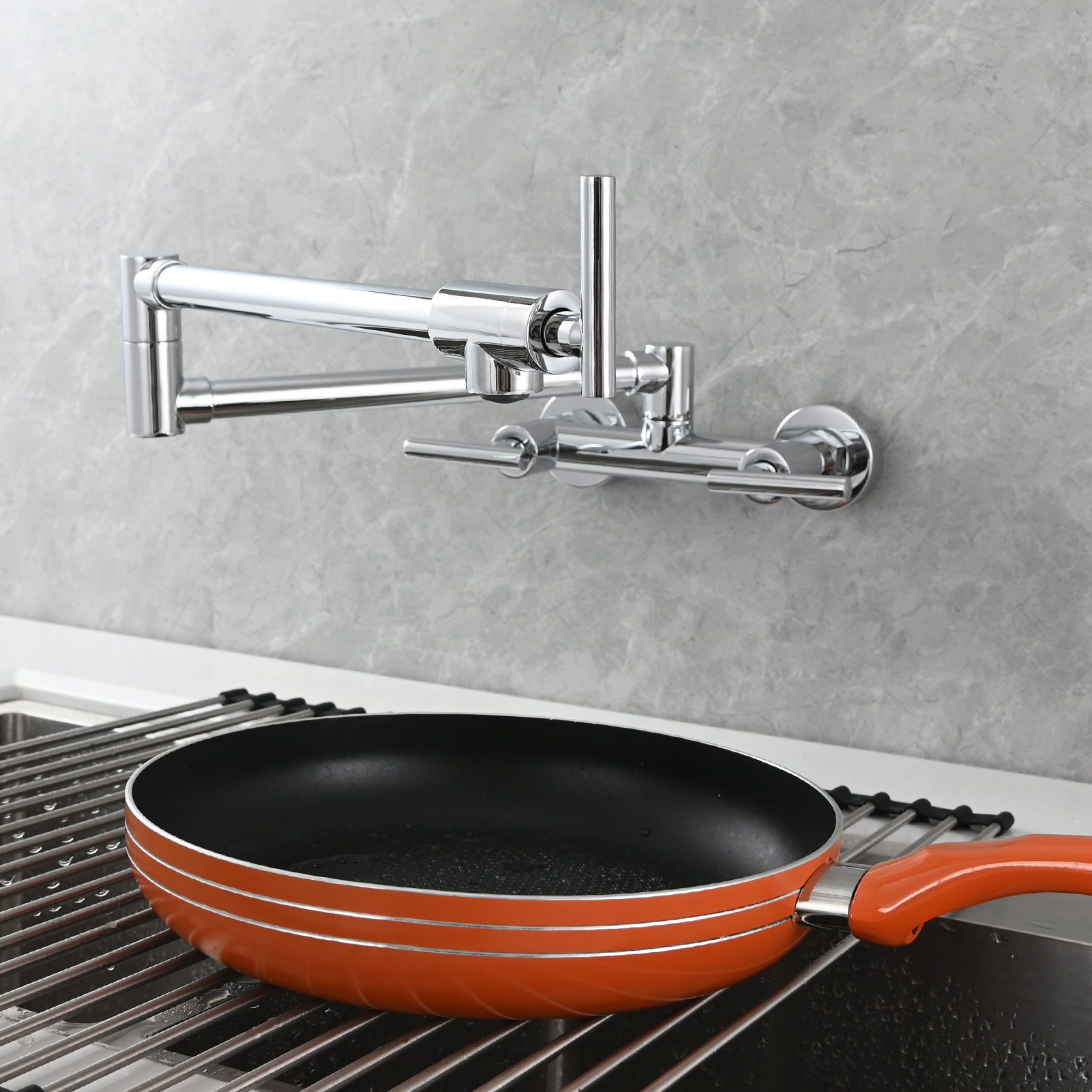 Tecmolog Brass Rotatable Fold Kitchen Faucet Dual Function Wall Faucet