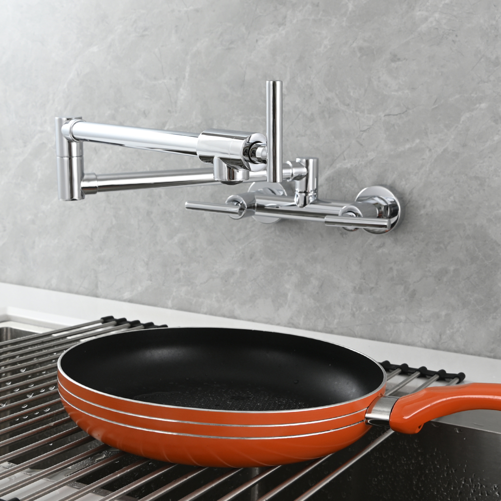 Tecmolog Brass Rotatable Fold Kitchen Faucet Dual Function Wall Faucet