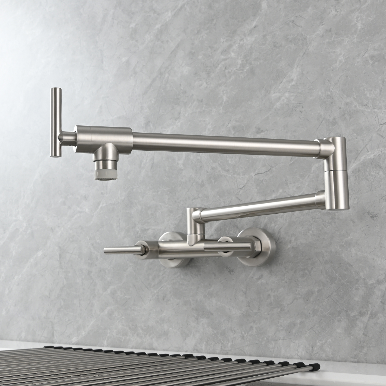 Tecmolog Brass Rotatable Fold Kitchen Faucet Dual Function Wall Faucet
