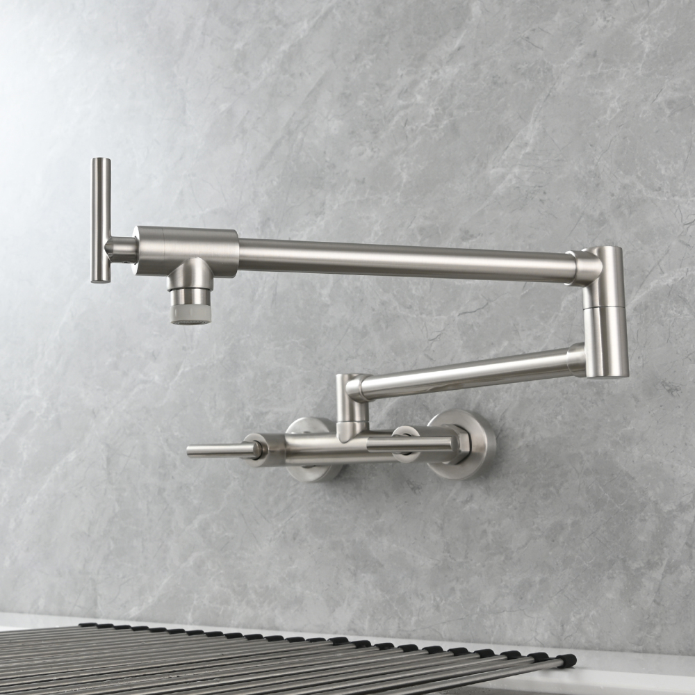 Tecmolog Brass Rotatable Fold Kitchen Faucet Dual Function Wall Faucet