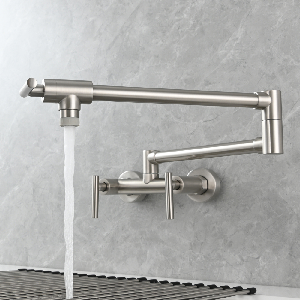 Tecmolog Brass Rotatable Fold Kitchen Faucet Dual Function Wall Faucet