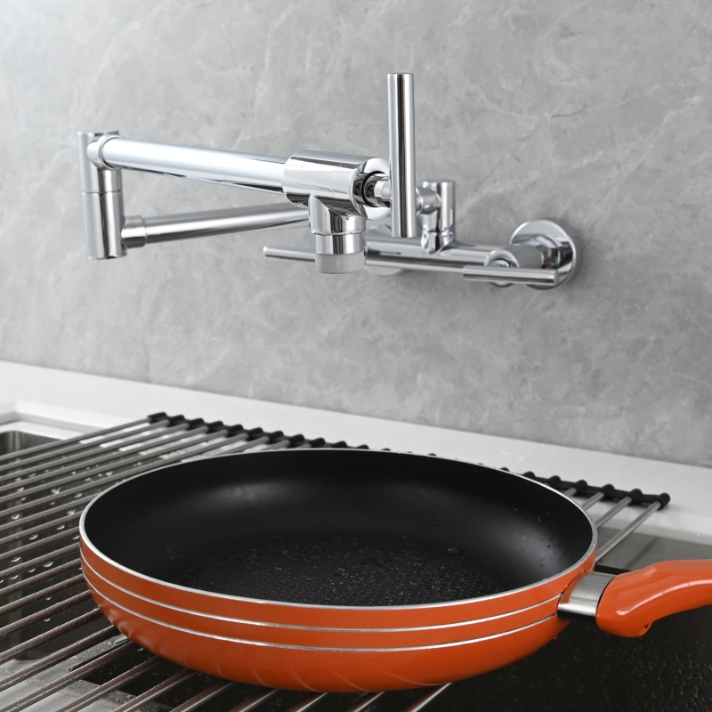 Tecmolog Brass Rotatable Fold Kitchen Faucet Dual Function Wall Faucet