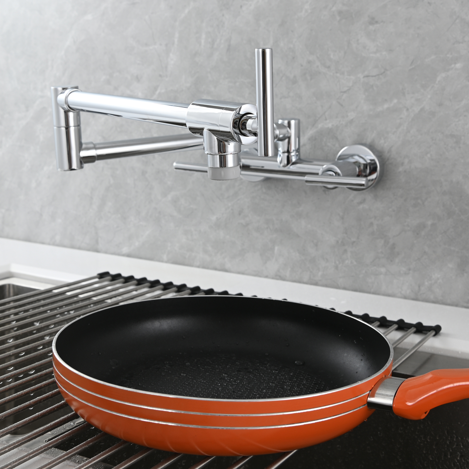 Tecmolog Brass Rotatable Fold Kitchen Faucet Dual Function Wall Faucet