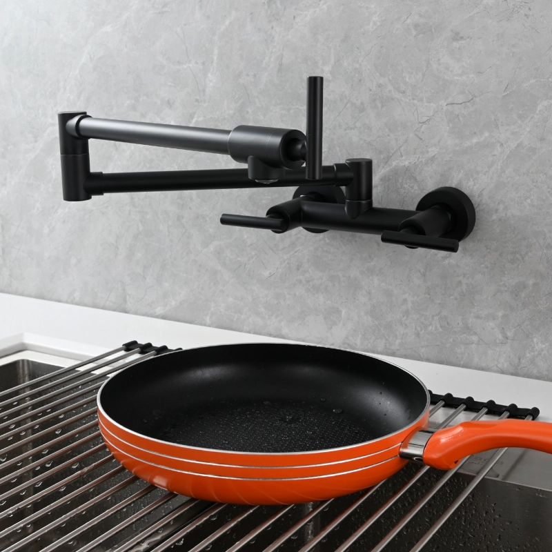 Tecmolog Brass Rotatable Fold Kitchen Faucet Dual Function Wall Faucet