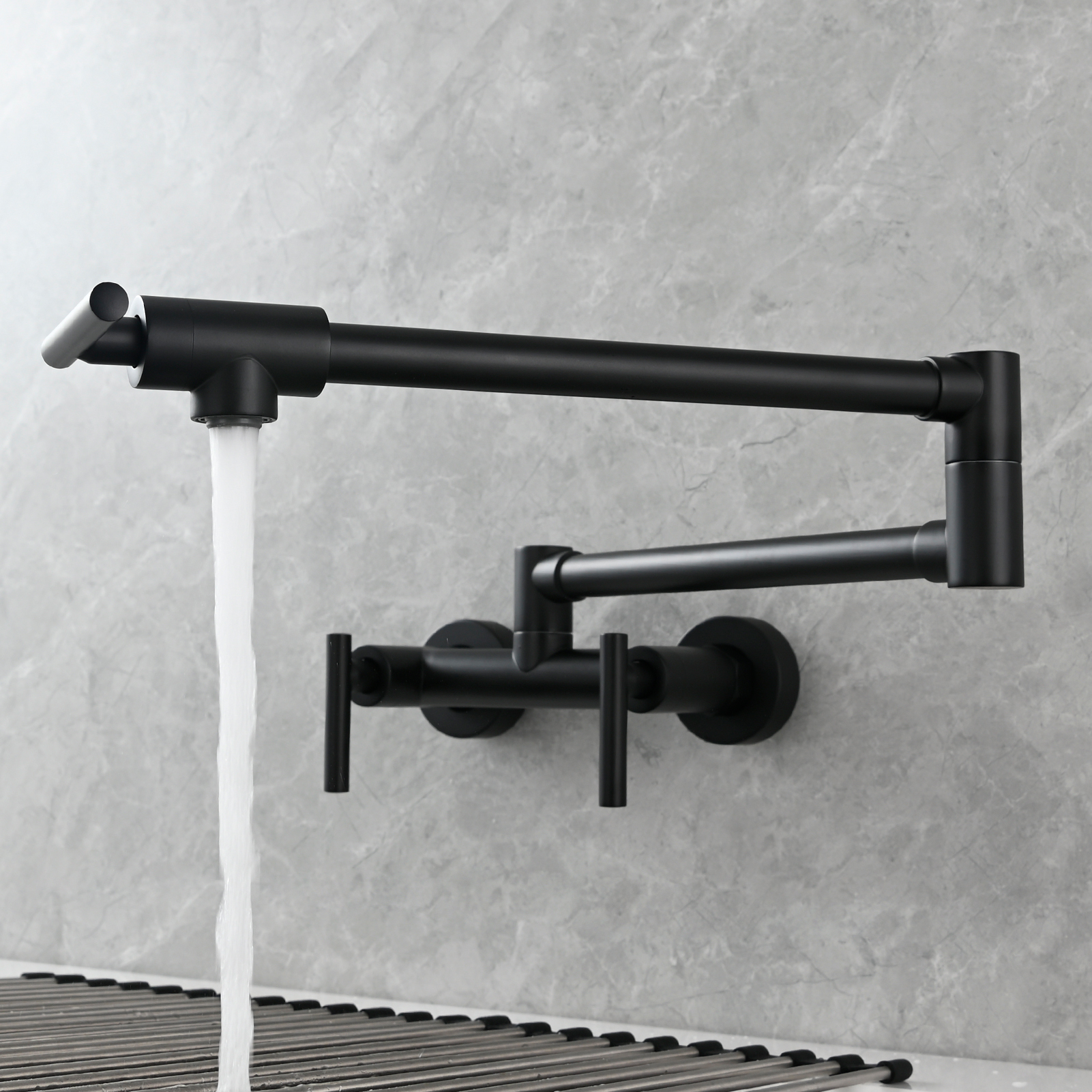 Tecmolog Brass Rotatable Fold Kitchen Faucet Dual Function Wall Faucet