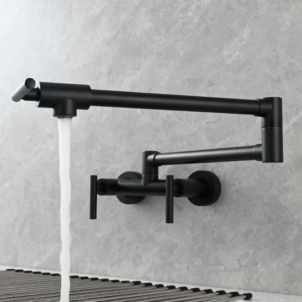 Tecmolog Brass Rotatable Fold Kitchen Faucet Dual Function Wall Faucet