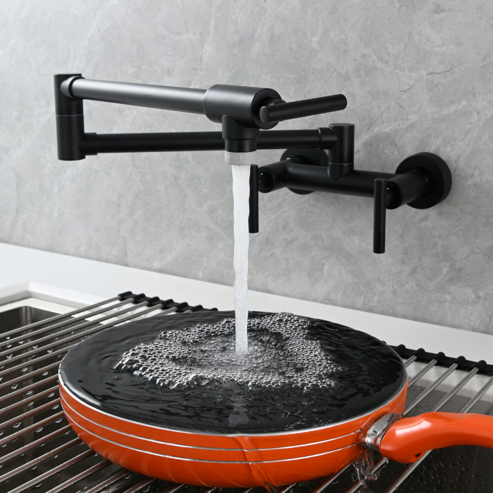 Tecmolog Brass Rotatable Fold Kitchen Faucet Dual Function Wall Faucet