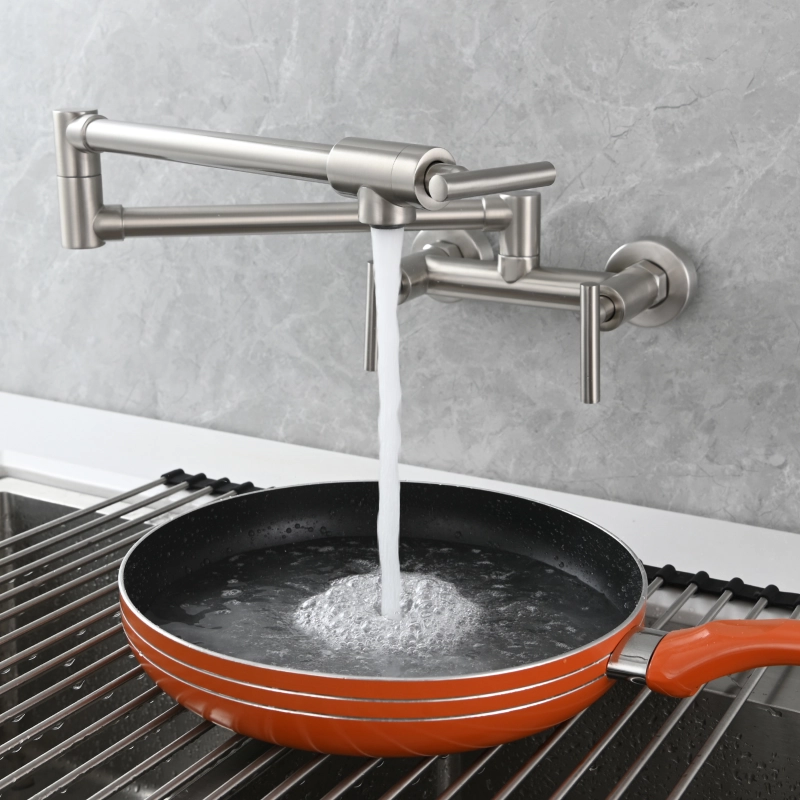 Tecmolog Brass Rotatable Fold Kitchen Faucet Dual Function Wall Faucet