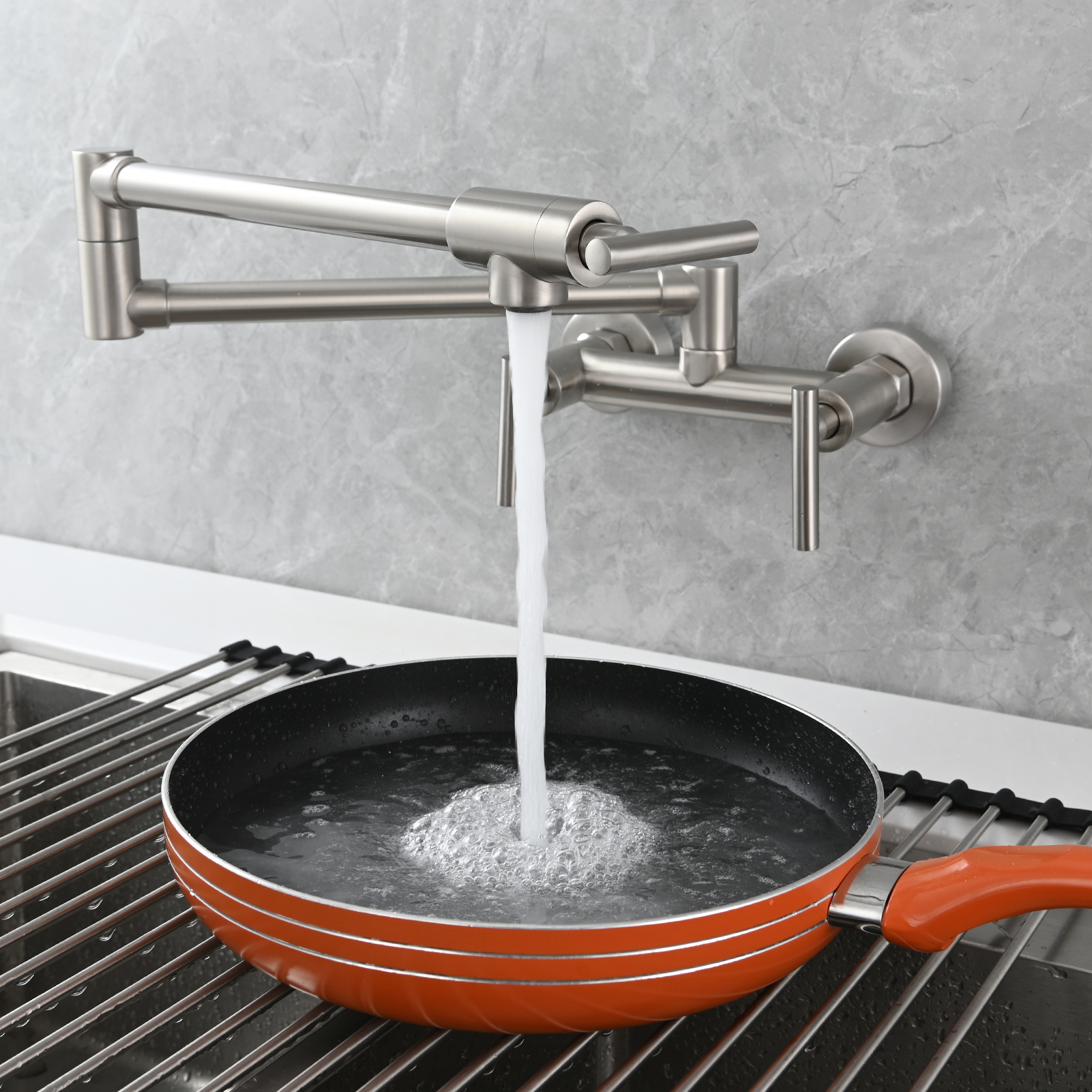 Tecmolog Brass Rotatable Fold Kitchen Faucet Dual Function Wall Faucet