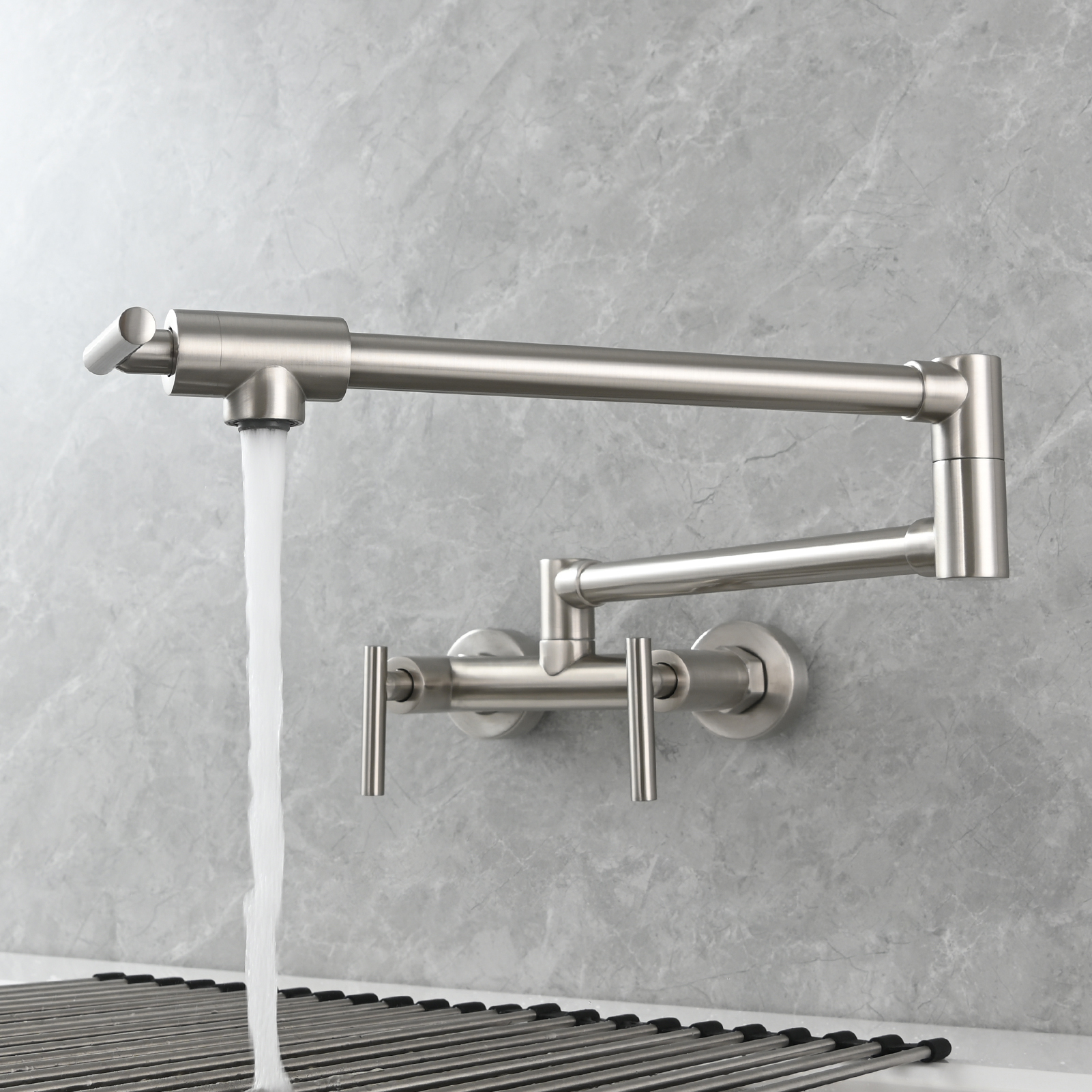 Tecmolog Brass Rotatable Fold Kitchen Faucet Dual Function Wall Faucet