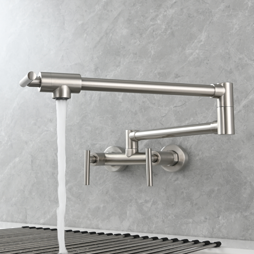 Tecmolog Brass Rotatable Fold Kitchen Faucet Dual Function Wall Faucet
