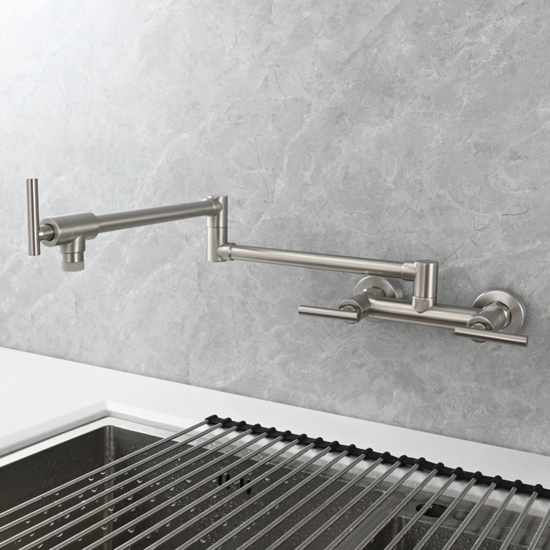 Tecmolog Brass Rotatable Fold Kitchen Faucet Dual Function Wall Faucet