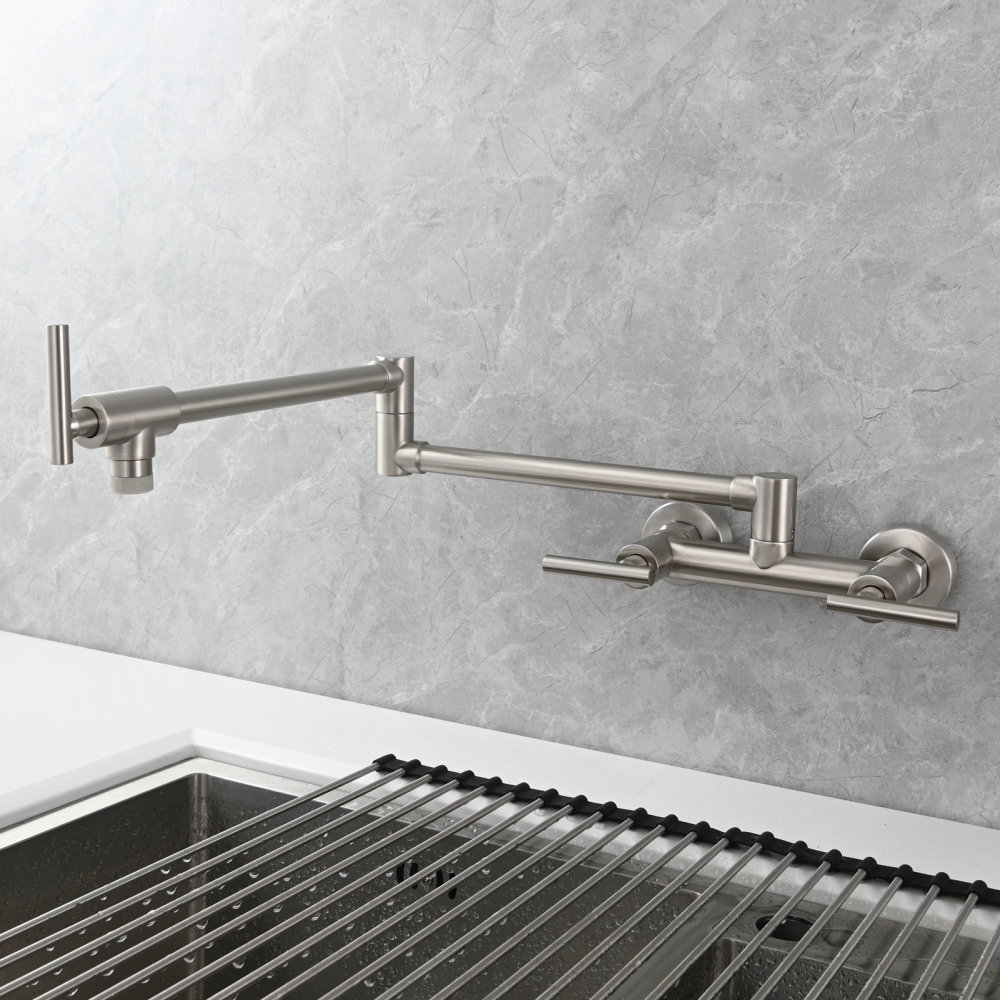 Tecmolog Brass Rotatable Fold Kitchen Faucet Dual Function Wall Faucet