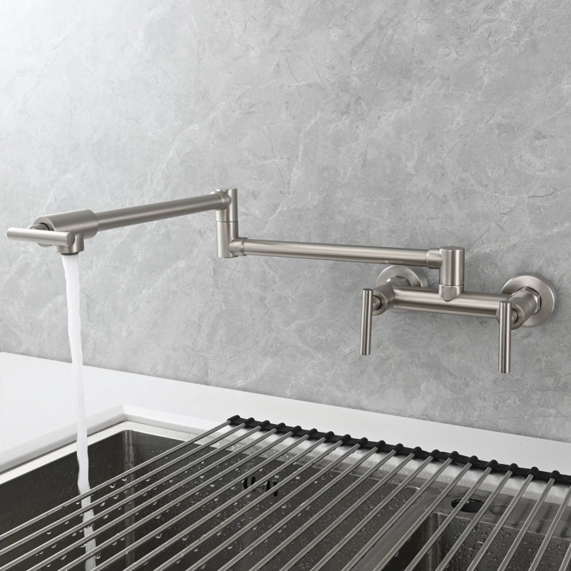 Tecmolog Brass Rotatable Fold Kitchen Faucet Dual Function Wall Faucet