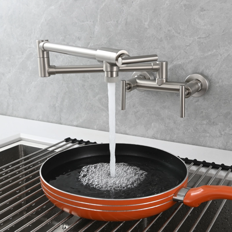 Tecmolog Brass Rotatable Fold Kitchen Faucet Dual Function Wall Faucet