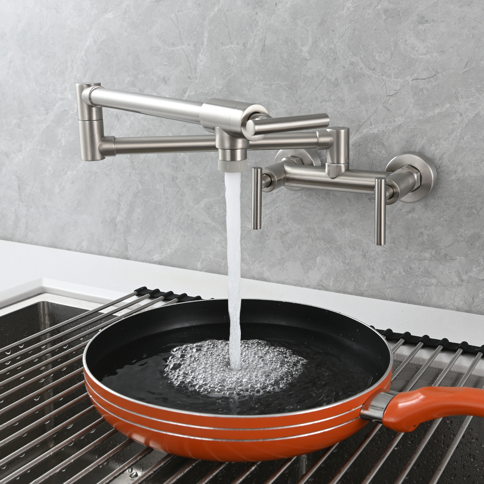 Tecmolog Brass Rotatable Fold Kitchen Faucet Dual Function Wall Faucet