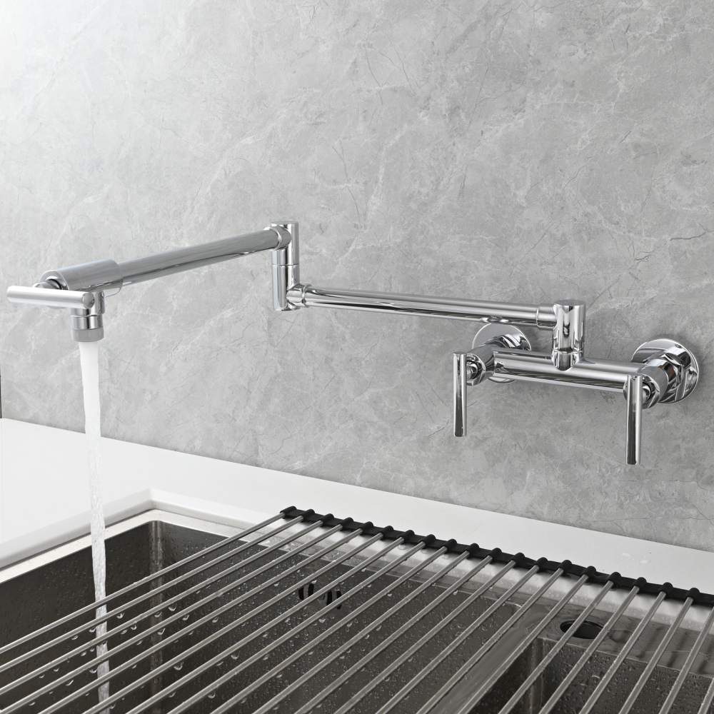 Tecmolog Brass Rotatable Fold Kitchen Faucet Dual Function Wall Faucet