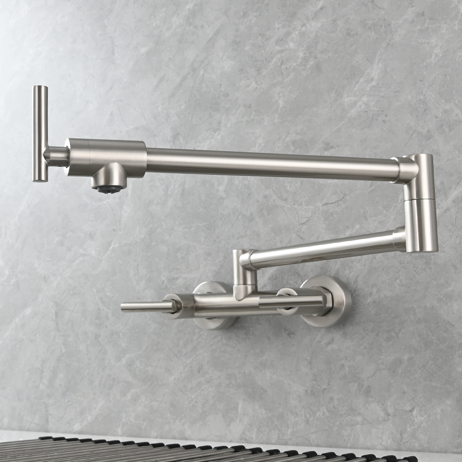 Tecmolog Brass Rotatable Fold Kitchen Faucet Dual Function Wall Faucet