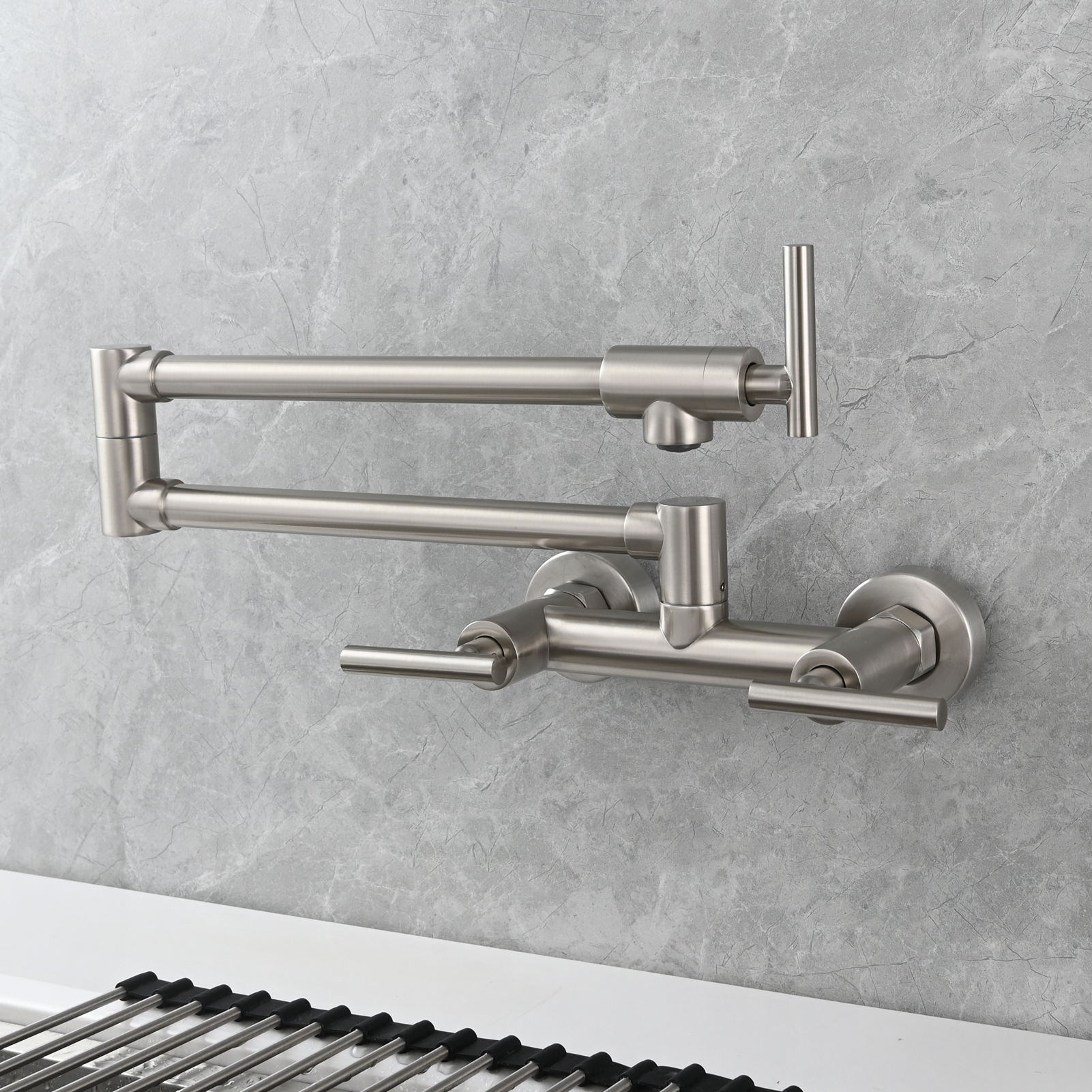 Tecmolog Brass Rotatable Fold Kitchen Faucet Dual Function Wall Faucet