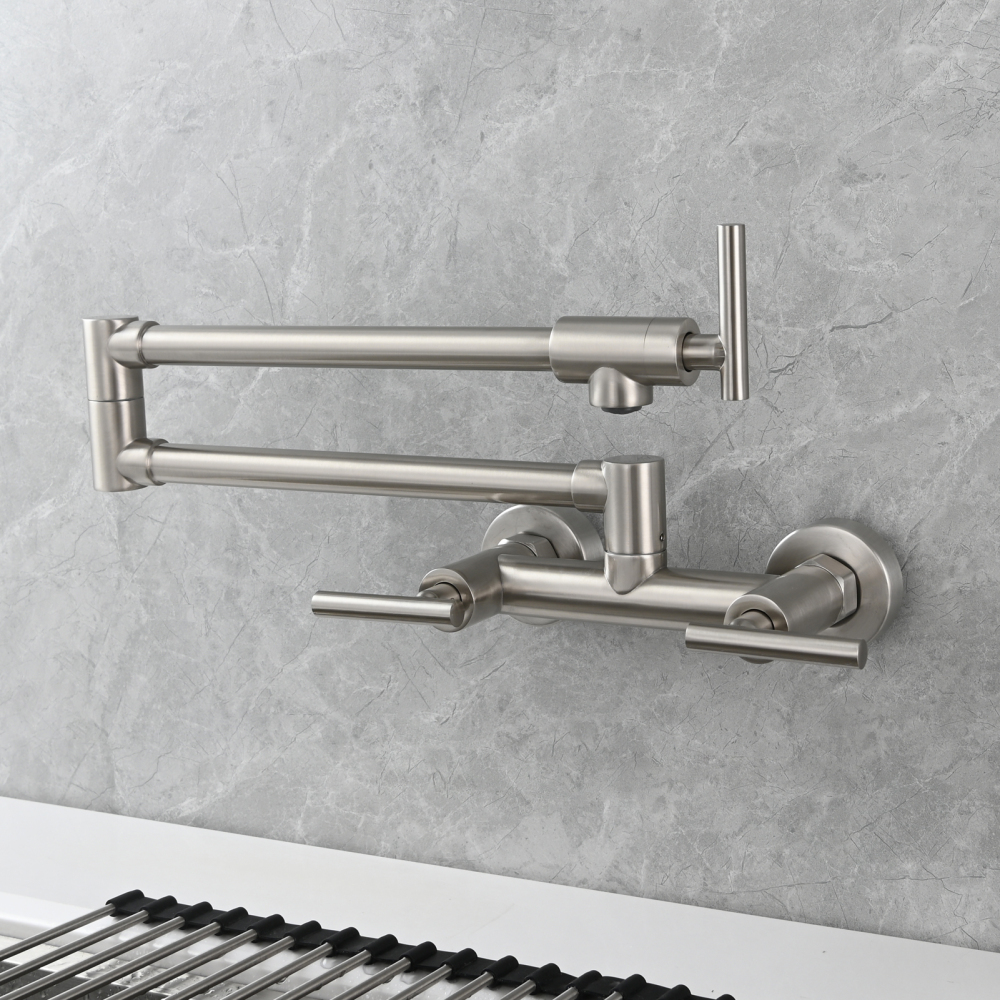 Tecmolog Brass Rotatable Fold Kitchen Faucet Dual Function Wall Faucet