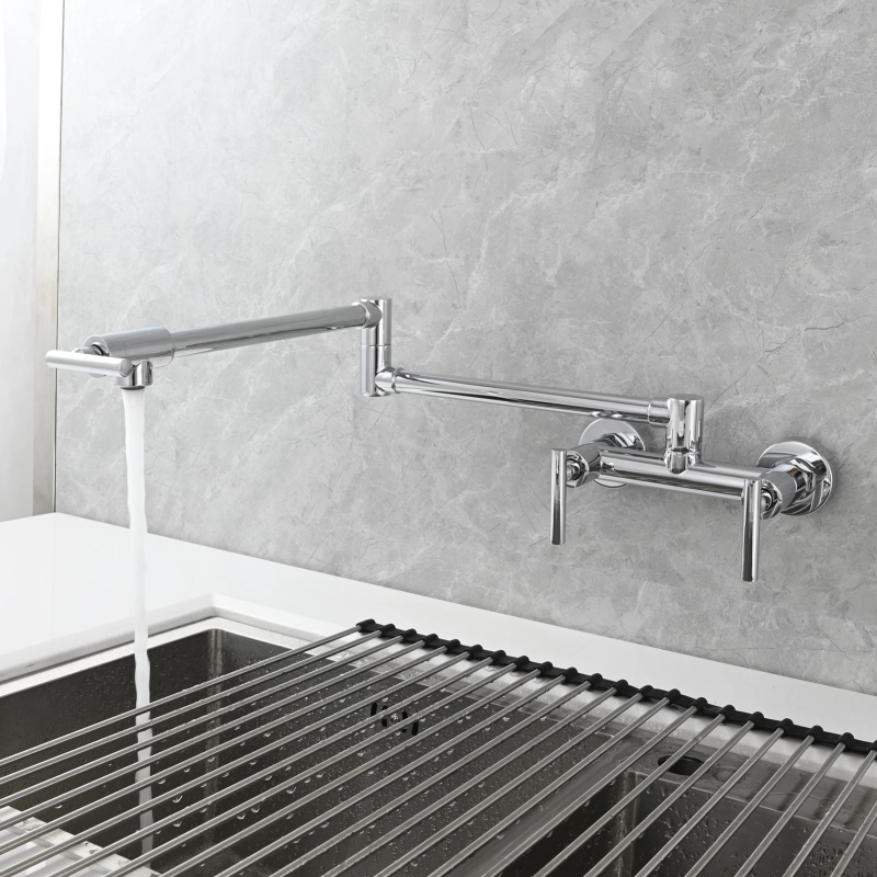 Tecmolog Brass Rotatable Fold Kitchen Faucet Dual Function Wall Faucet