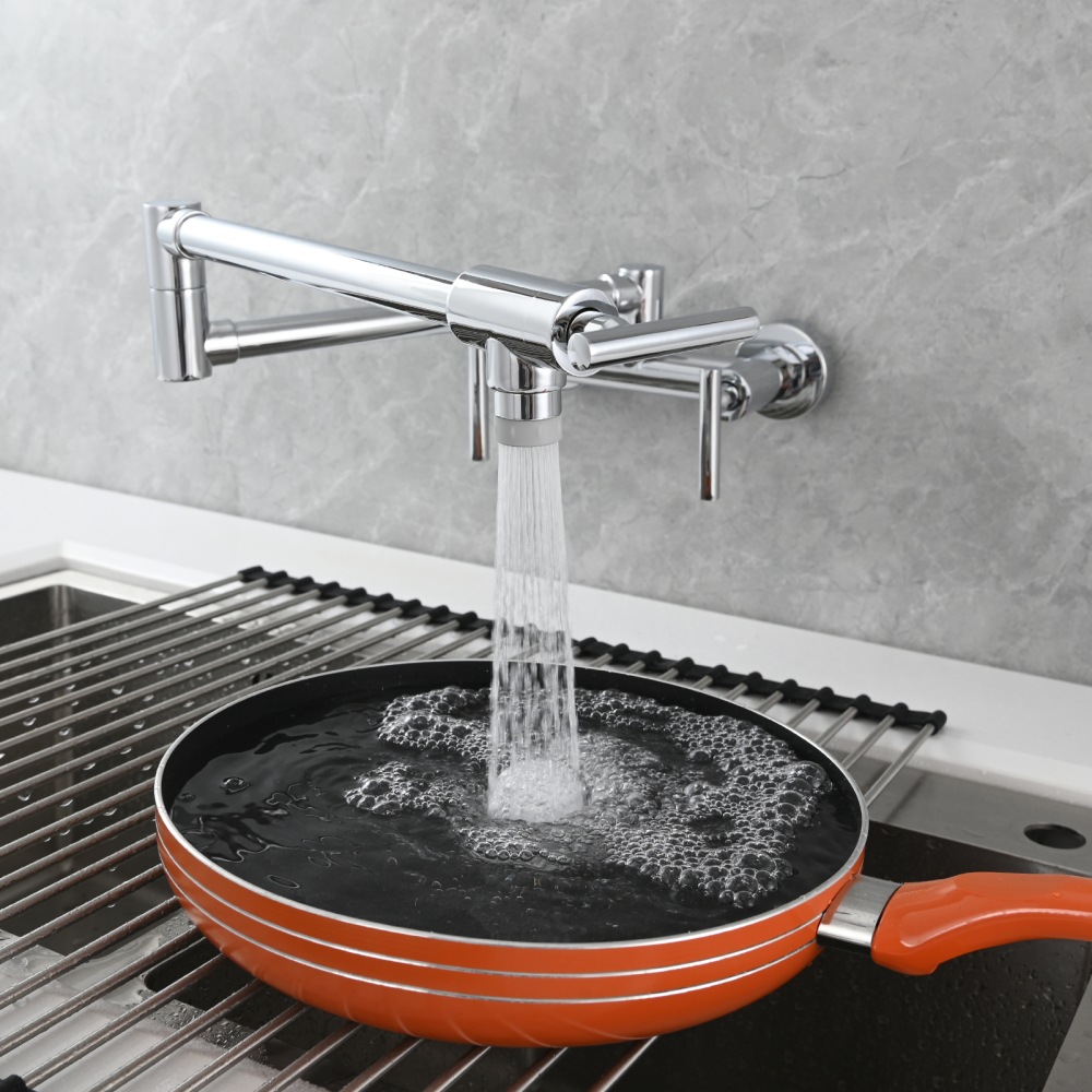Tecmolog Brass Rotatable Fold Kitchen Faucet Dual Function Wall Faucet