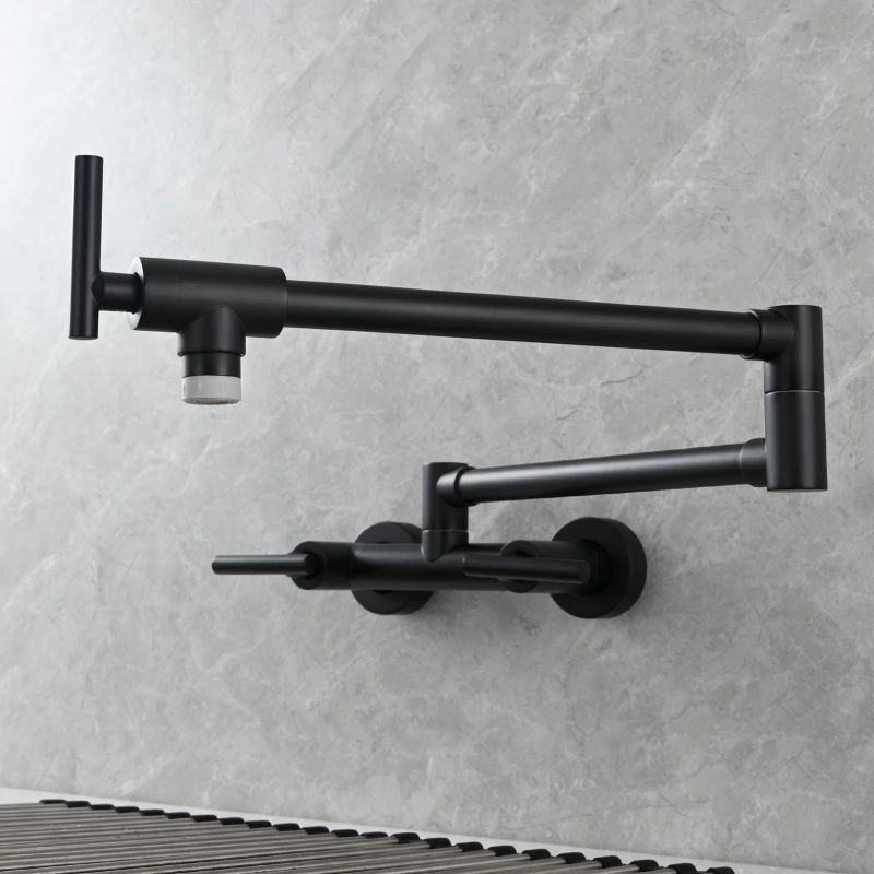 Tecmolog Brass Rotatable Fold Kitchen Faucet Dual Function Wall Faucet