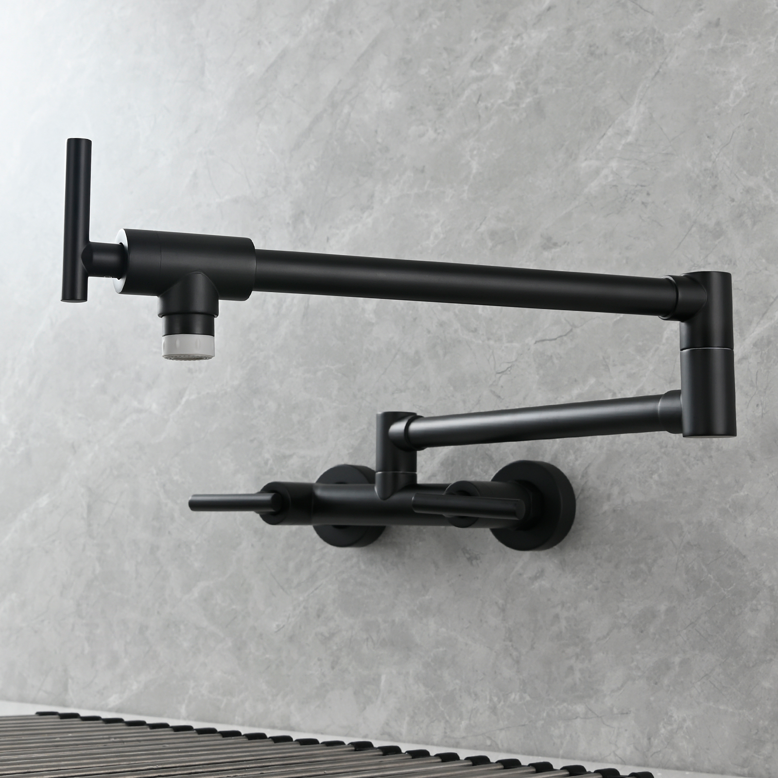 Tecmolog Brass Rotatable Fold Kitchen Faucet Dual Function Wall Faucet
