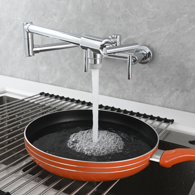 Tecmolog Brass Rotatable Fold Kitchen Faucet Dual Function Wall Faucet