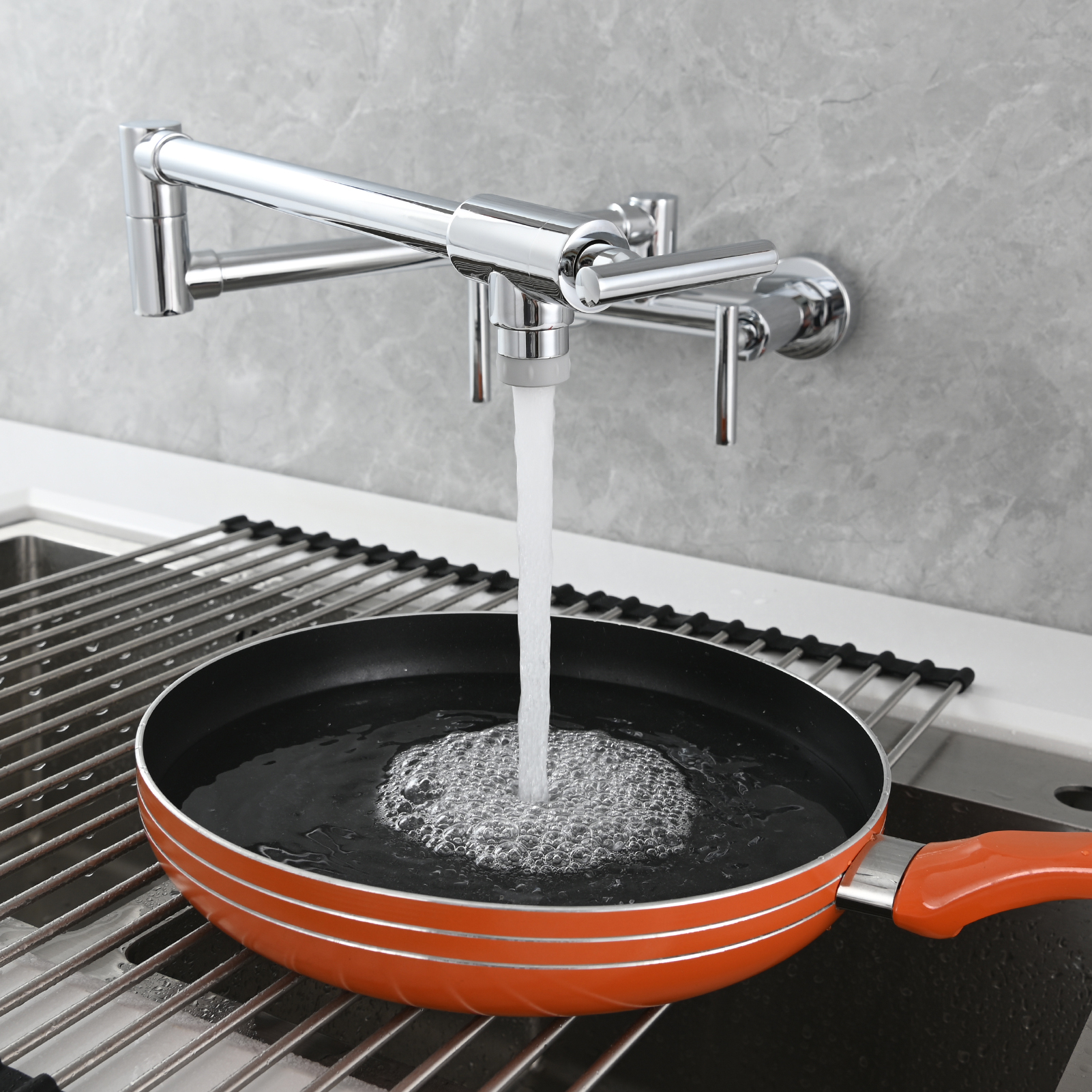 Tecmolog Brass Rotatable Fold Kitchen Faucet Dual Function Wall Faucet