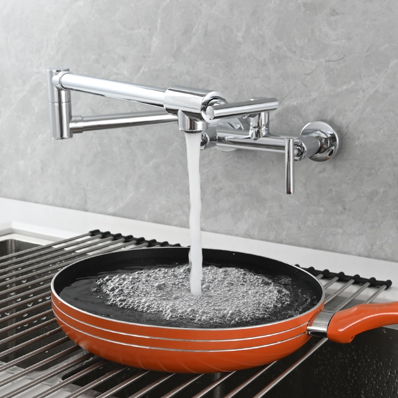 Tecmolog Brass Rotatable Fold Kitchen Faucet Dual Function Wall Faucet