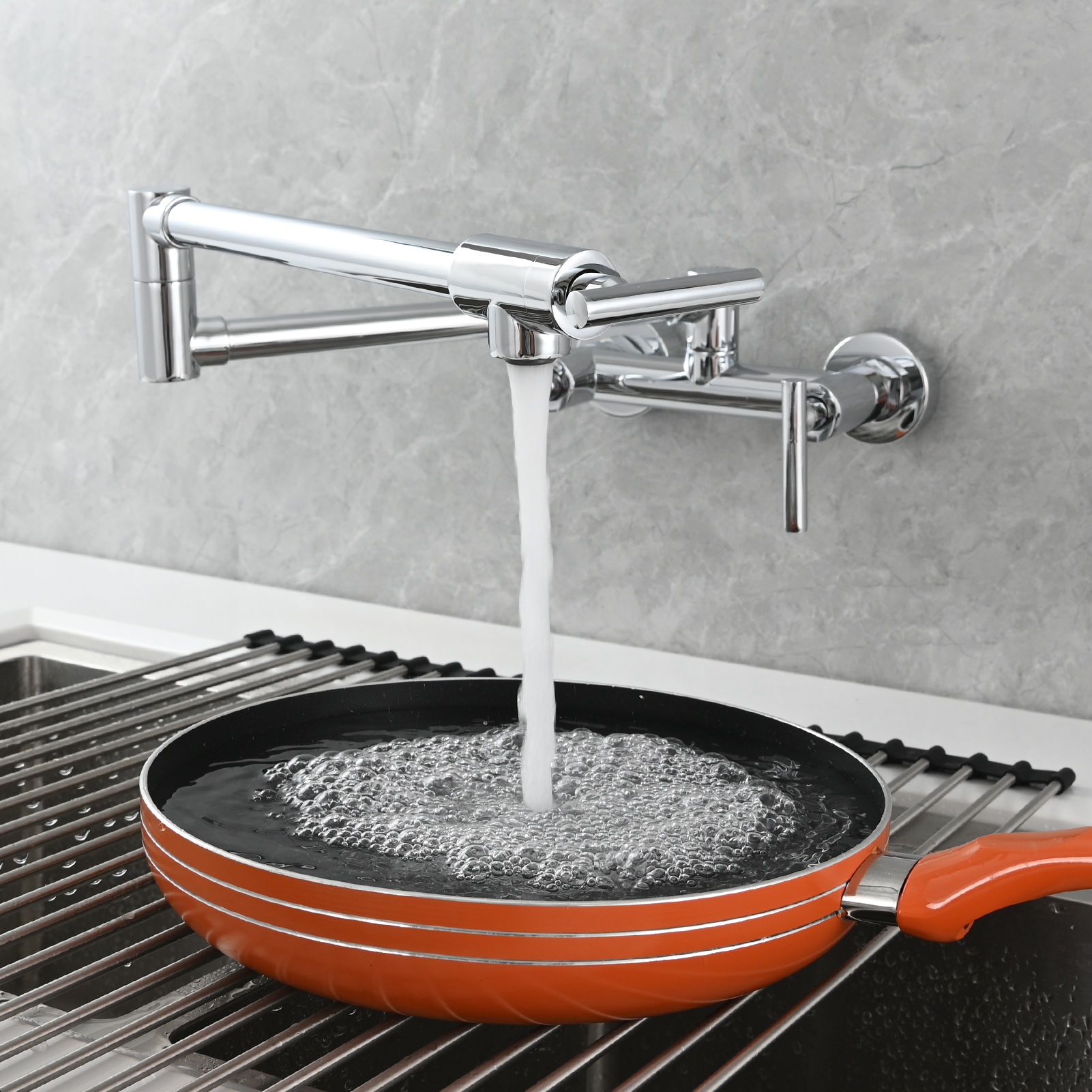 Tecmolog Brass Rotatable Fold Kitchen Faucet Dual Function Wall Faucet
