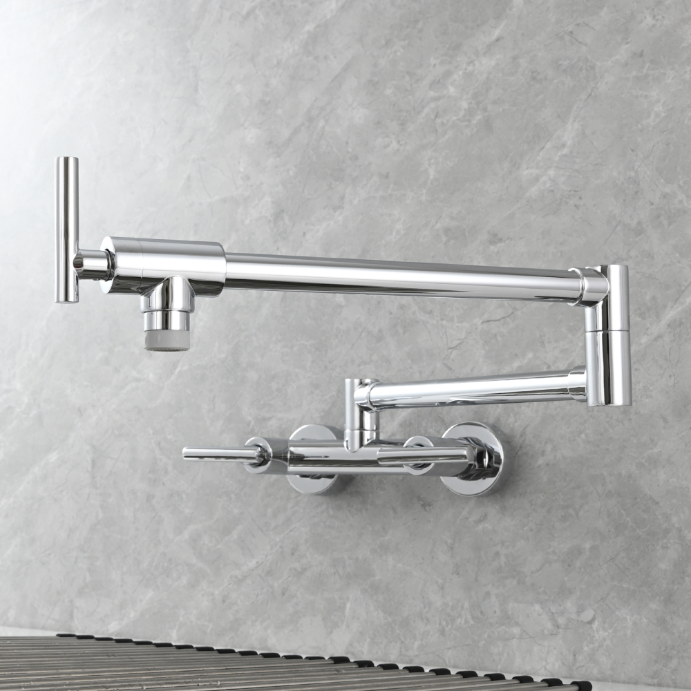 Tecmolog Brass Rotatable Fold Kitchen Faucet Dual Function Wall Faucet