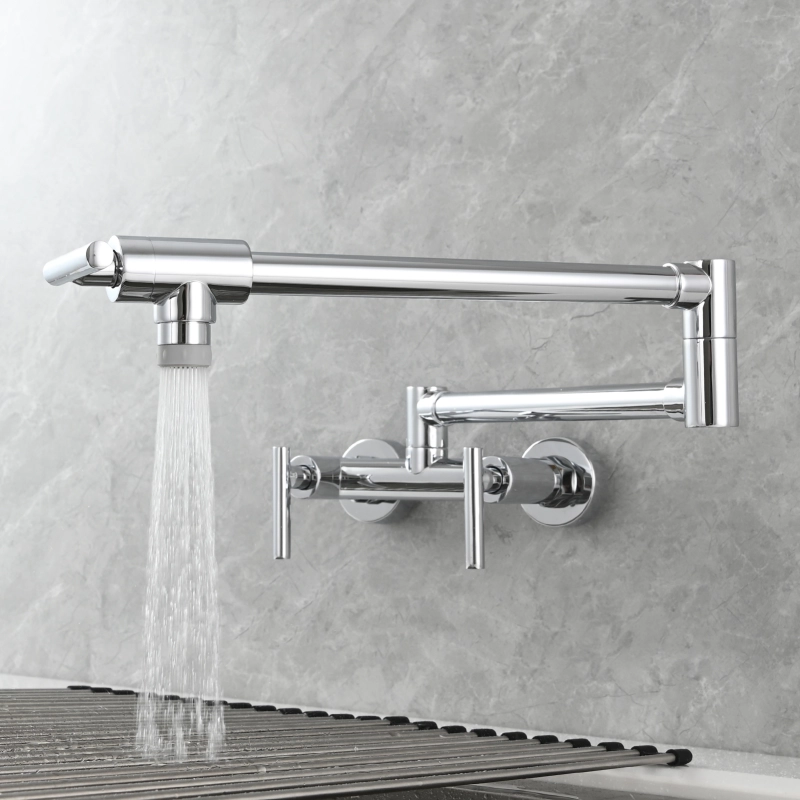 Tecmolog Brass Rotatable Fold Kitchen Faucet Dual Function Wall Faucet